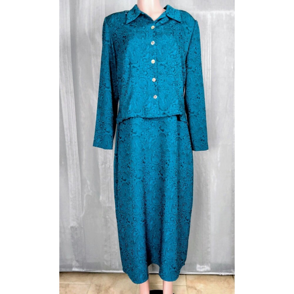 K Studio Women's Teal Paisley 2-Piece Dress and Jacket Set Size 16